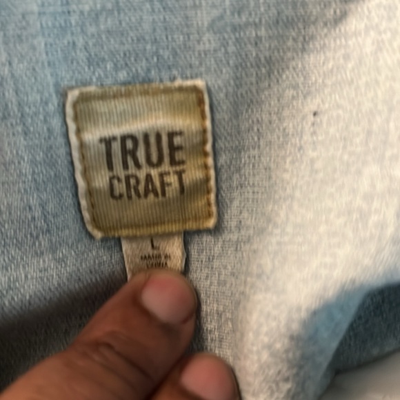 True Craft Denim Distressed Jacket Light Wash Sparkle Collar - Picture 9 of 10